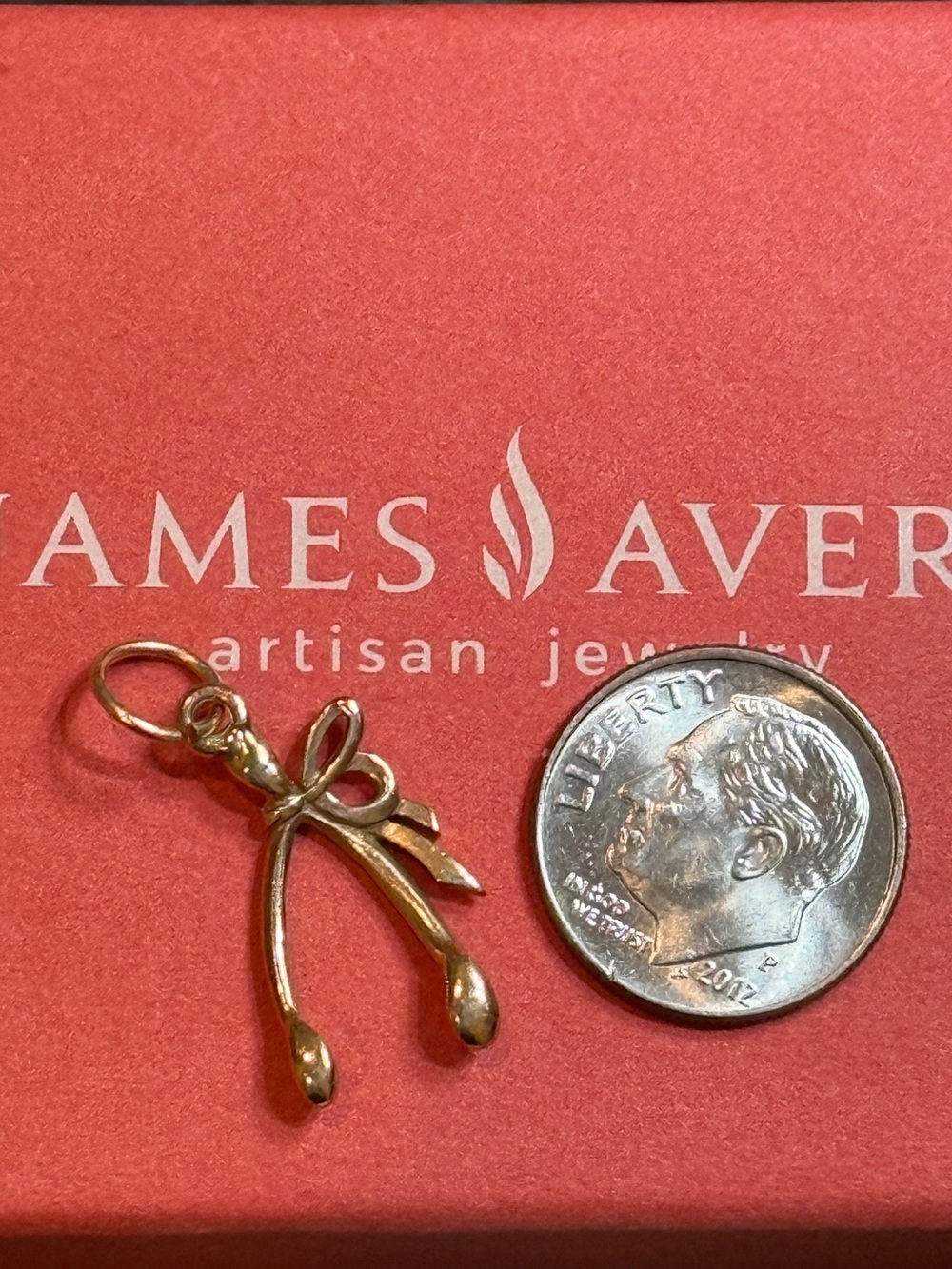 James Avery 14k Gold Wishbone with Bow Charm Retired Mint